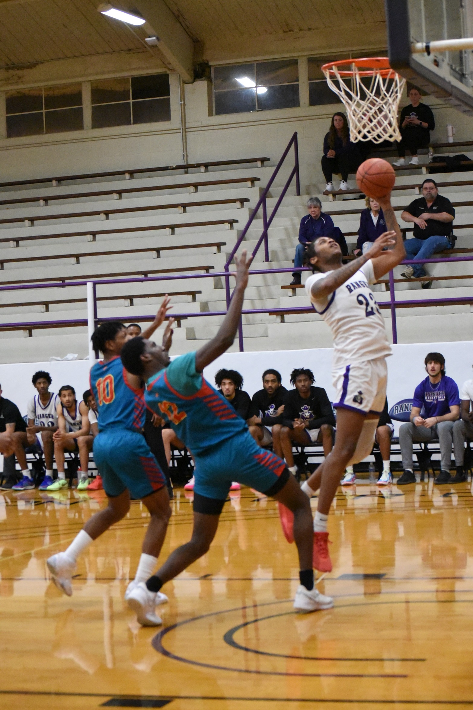 Ranger College wins in a close match against Southwestern Christian College with a final score of 80-74